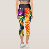 ヒッピー・ボホおもしろいグリーンイエローオレンジ色の紫色のタイ染料 カプリレギンス (裏面)