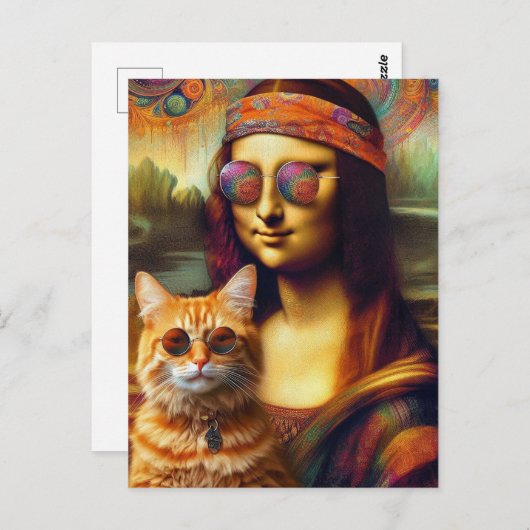 ヒッピー・モナリザと彼女の生姜猫 ポストカード (正面/裏面)