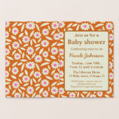 ヒッピー・レトロデイジーフローラ赤ちゃんシャワー招待 箔カード (内部)