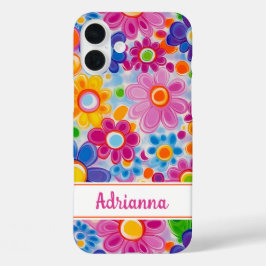 ヒッピー レトロ グルービー フラワー オーダーメイド iPhone 16 PLUSケース