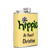 ヒッピーatハートイエローアート名パーソナライズされた フラスク (右)