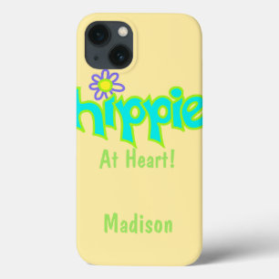 ヒッピーatハートターコイズ名個人化 iPhone 13ケース