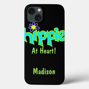 ヒッピーatハートターコイズ名個人化 iPhone 13ケース