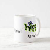 ヒッピーatハートブラックグリーンアート名パーソナライズされた コーヒーマグカップ (正面右)