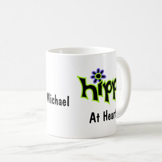 ヒッピーatハートブラックグリーンアート名パーソナライズされた コーヒーマグカップ (正面右)