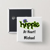 ヒッピーatハートブラックライムグリーンアートネームバッジ 缶バッジ (正面&裏面)