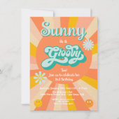 ヒッピーGroovyヒマワリパワー誕生日パーティー 招待状 (正面)