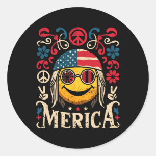 ヒッピーGroovy顔7月4日アメリカ国旗Groovy Decor M ラウンドシール