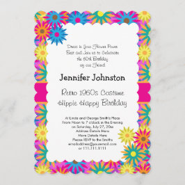 ヒッピーHappy 1960sレトロテーマフラワーパワーパーティー 招待状