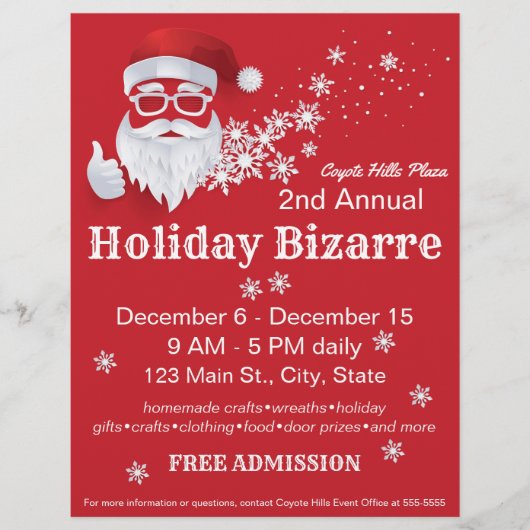 ヒップなサンタクロースのペーパーカットが赤いクリスマスイベント チラシ (正面)