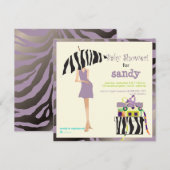 ヒップなママ、パープルのシマウマ ベイビーシャワー 招待状 (正面/裏面)