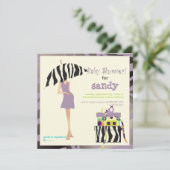 ヒップなママ、パープルのシマウマ ベイビーシャワー 招待状 (スタンド正面)