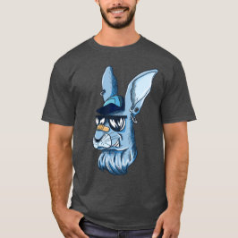 ヒップな青い個性派うさぎ Tシャツ