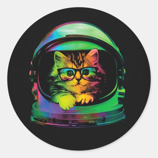 ヒップスおもしろいター猫宇宙飛行士 ラウンドシール (正面)