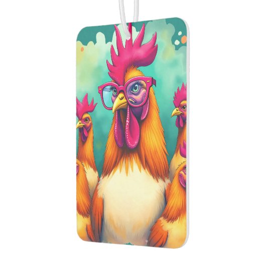 ヒップスターおもしろいルースターレトロアポップ・アートのートイラストレーション カーエアーフレッシュナー (左)