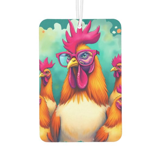 ヒップスターおもしろいルースターレトロアポップ・アートのートイラストレーション カーエアーフレッシュナー (裏面)