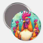 ヒップスターおもしろいルースターレトロアポップ・アートのートイラストレーション マグネット (正面/裏面)