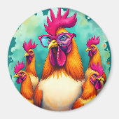 ヒップスターおもしろいルースターレトロアポップ・アートのートイラストレーション マグネット (正面)