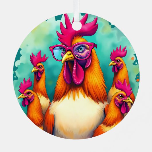 ヒップスターおもしろいルースターレトロアポップ・アートのートイラストレーション メタルオーナメント (裏面)