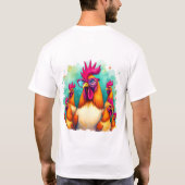 ヒップスターおもしろいルースターレトロアポップ・アートのートイラストレーション Tシャツ (裏面)