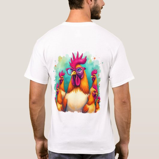 ヒップスターおもしろいルースターレトロアポップ・アートのートイラストレーション Tシャツ (裏面)