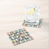 ヒップスターかわいい猫パターン スクエアペーパーコースター (インサイチュ)