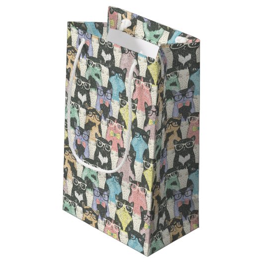 ヒップスターかわいい猫パターン スモールペーパーバッグ (裏面アングル)