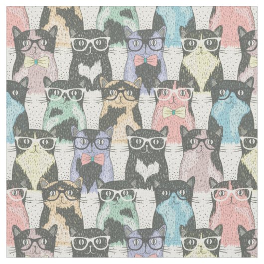 ヒップスターかわいい猫パターン ファブリック (クローズアップ)