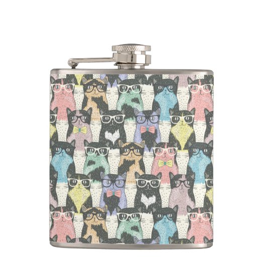 ヒップスターかわいい猫パターン フラスク (正面)