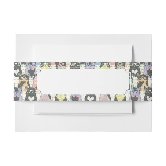 ヒップスターかわいい猫パターン 招待状ベリーバンド (正面例)