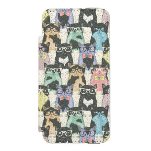 ヒップスターかわいい猫パターン iPhone SE/5/5sウォレットケース