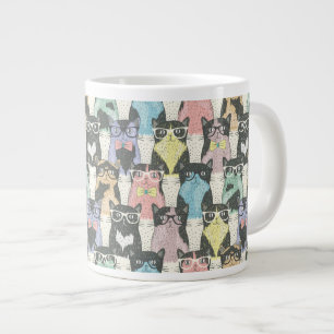 ヒップスターのかわいい猫の柄 ジャンボコーヒーマグカップ
