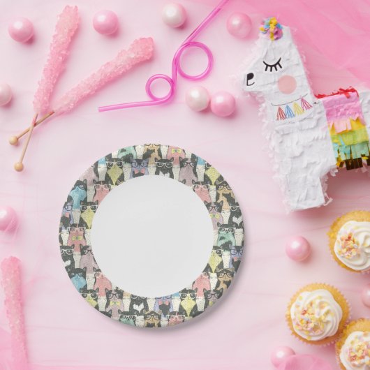 ヒップスターのかわいい猫の柄 ペーパープレート (パーティー)