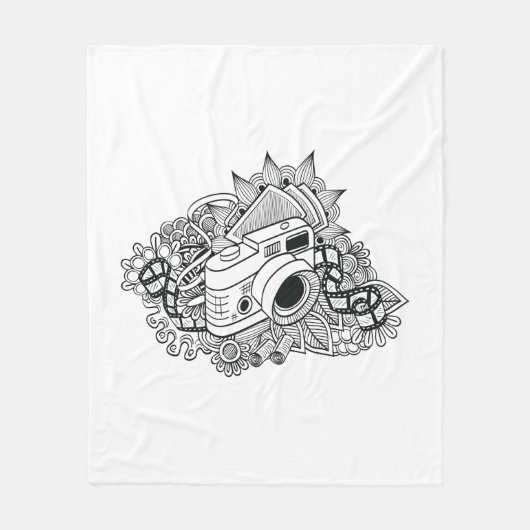 ヒップスターのカメラの落書き フリースブランケット (正面)