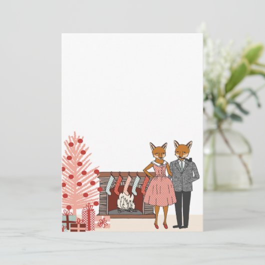 ヒップスターのキツネのカップルの家庭で休日の招待 招待状 (スタンド正面)