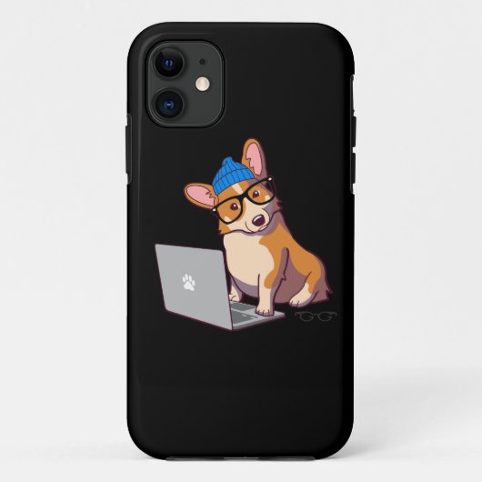 ヒップスターのコーギー2の黒 Case-Mate iPhoneケース (裏面)