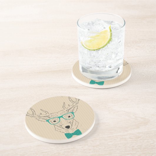 ヒップスターのトナカイ エルク メガネがおしゃれなクリスマス コースター (側面)