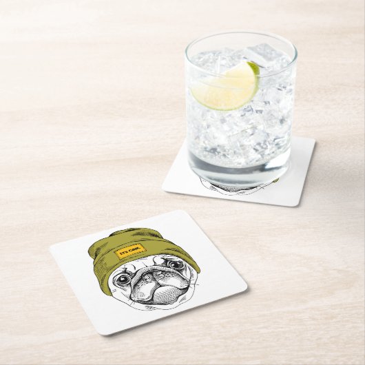 ヒップスターのパグ|それはクールです スクエアペーパーコースター (インサイチュ)