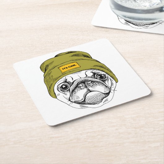 ヒップスターのパグ|それはクールです スクエアペーパーコースター (アングル)