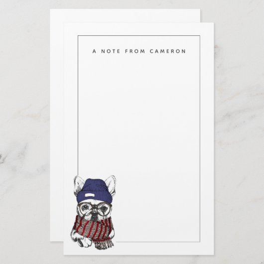 ヒップスターのフレンチブルドッグ|はあなたの名前を加えます 便箋 (正面/裏面)