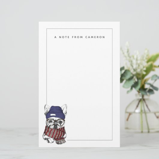 ヒップスターのフレンチブルドッグ|はあなたの名前を加えます 便箋 (スタンド正面)