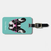 ヒップスターのフレンチ・ブルドッグの名前をカスタムする ラゲッジタグ (正面横)