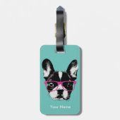 ヒップスターのフレンチ・ブルドッグの名前をカスタムする ラゲッジタグ (裏面縦)