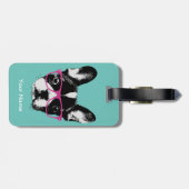 ヒップスターのフレンチ・ブルドッグの名前をカスタムする ラゲッジタグ (裏面横)