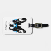 ヒップスターのフレンチ・ブルドッグ真面目な犬の名前をカスタムする ラゲッジタグ (正面横)