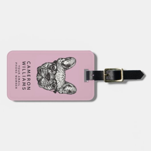 ヒップスターのブルドッグは|あなたの名前を加えます ラゲッジタグ (正面横)