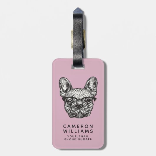 ヒップスターのブルドッグは|あなたの名前を加えます ラゲッジタグ (裏面縦)