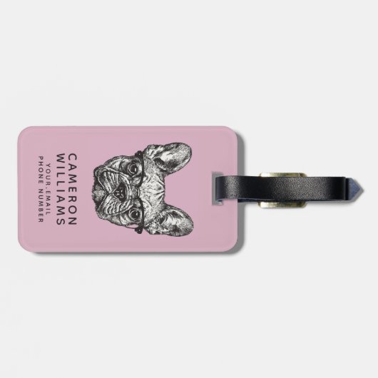 ヒップスターのブルドッグは|あなたの名前を加えます ラゲッジタグ (裏面横)