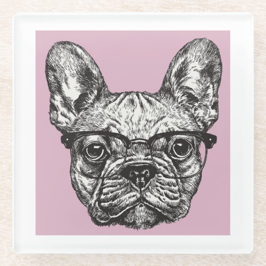 ヒップスターのブルドッグ ガラスコースター (正面)