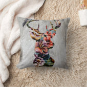 ヒップスターのヴィンテージの花のシカの頭部のシルエット クッション (ブランケット)